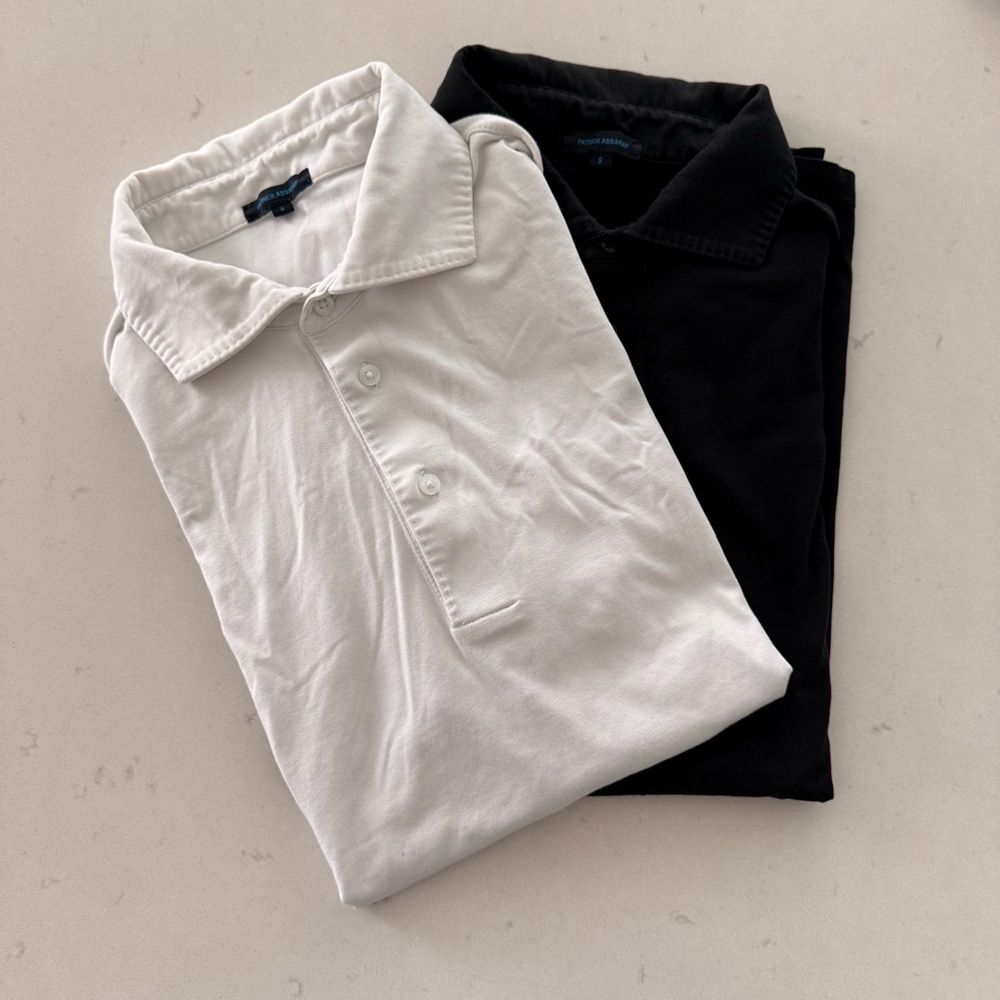 PATRICK ASSARAF PIMA COTTON STRETCH POLO (SET OF 2) IN WHITE & BLACK